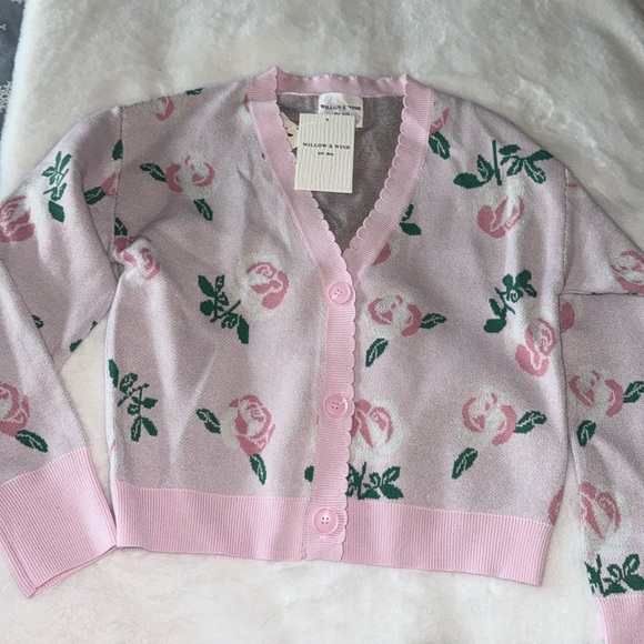 NWT Willlow & Wind Pink valentine’s Day Rose Cardigan - Picture 1 of 8